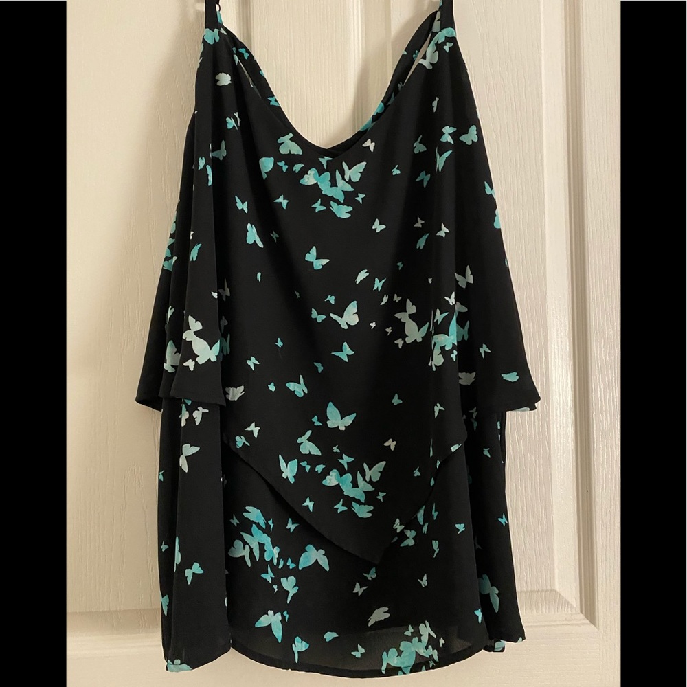 Blue butterfly layered tank top
